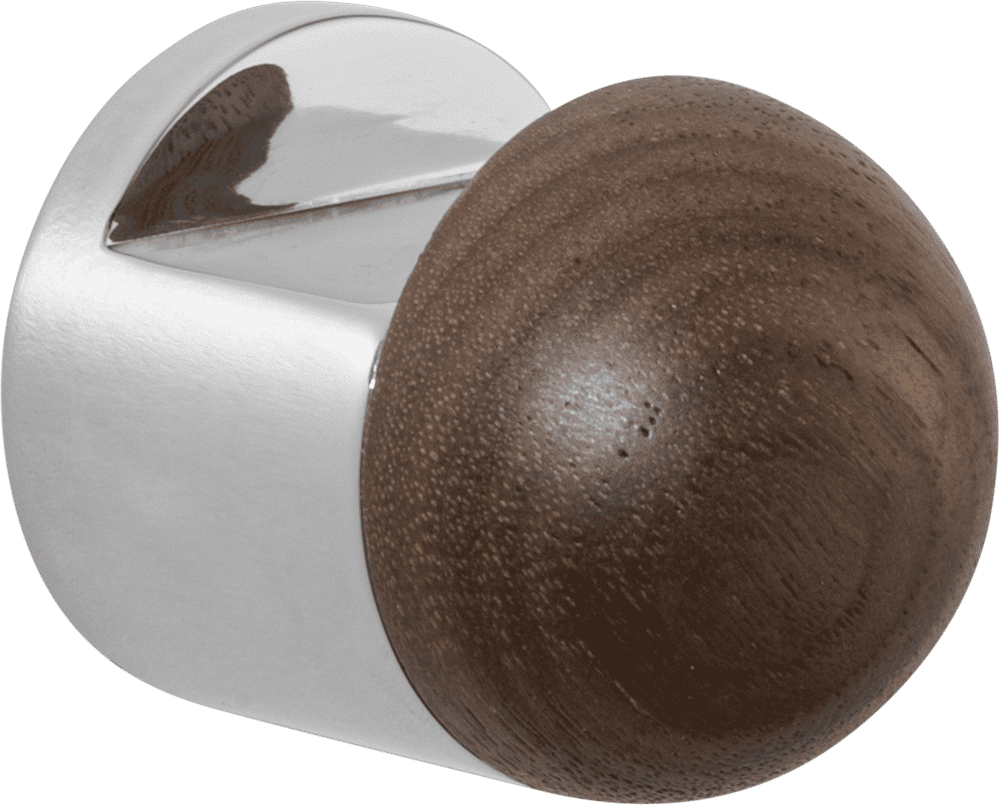 H05 Robe Hook / Cupboard Knob – American Walnut/Polished Chrome – 30152