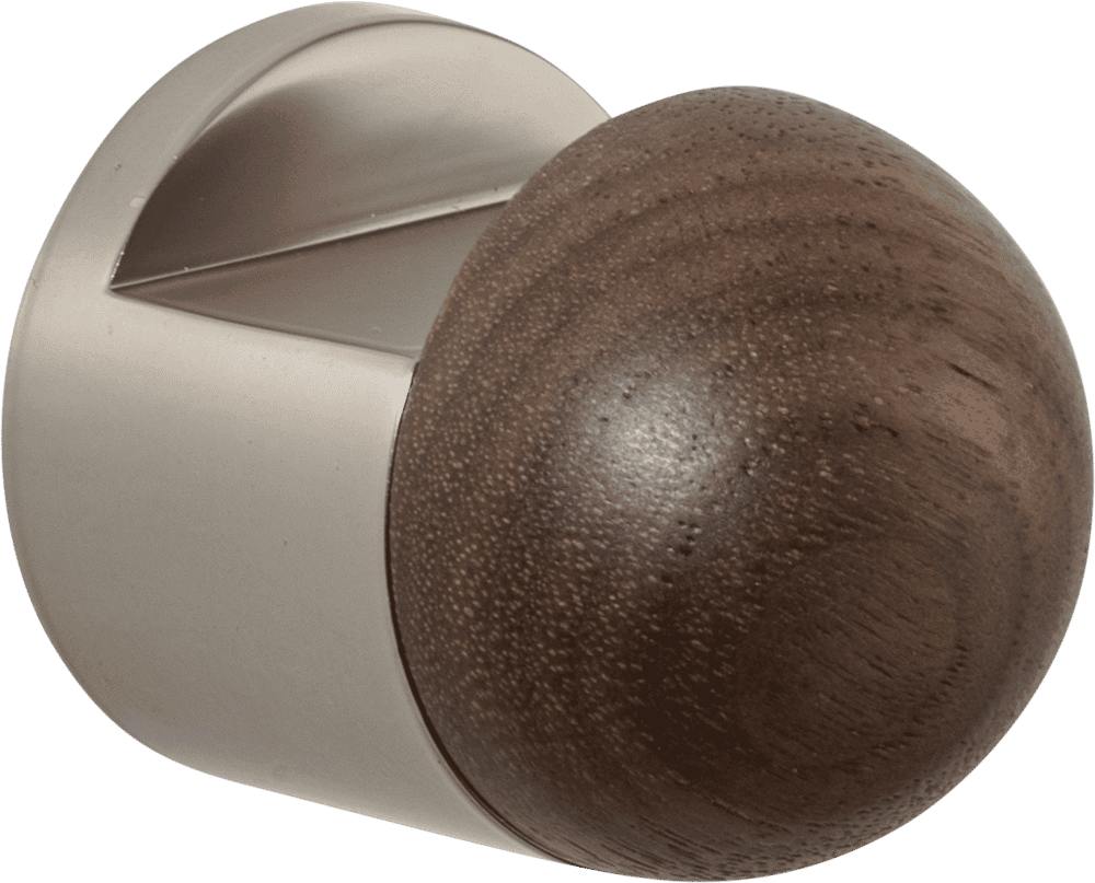 H05 Robe Hook / Cupboard Knob – American Walnut/Smooth Nickel – 30155