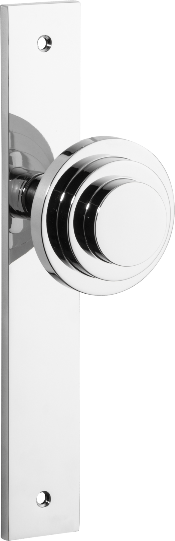 Zzzigurat Door Knob – Rectangular Backplate – Polished Chrome – 11884
