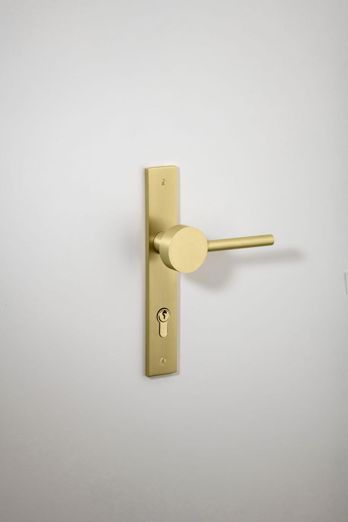 Geppetto Door Lever – Rectangular Backplate – Champagne PVD – 13408E85