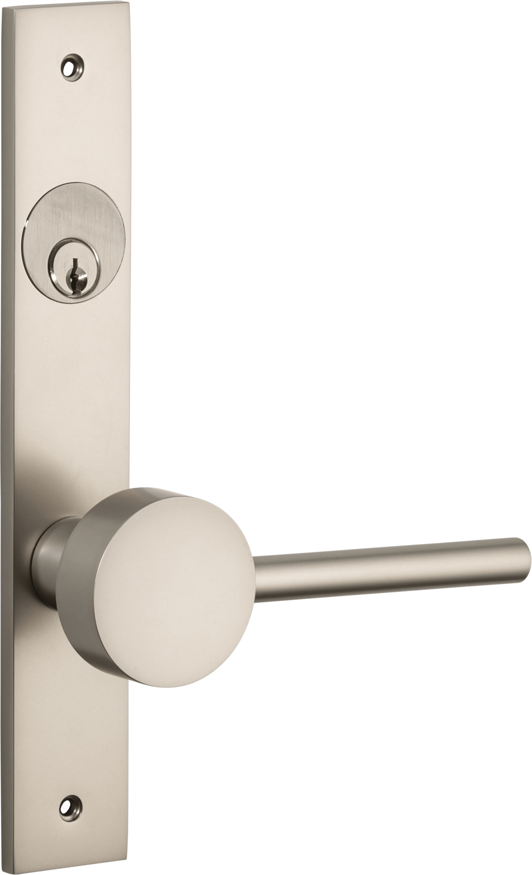 Geppetto Door Lever – Rectangular Backplate – Smooth Nickel – 14908LLE92