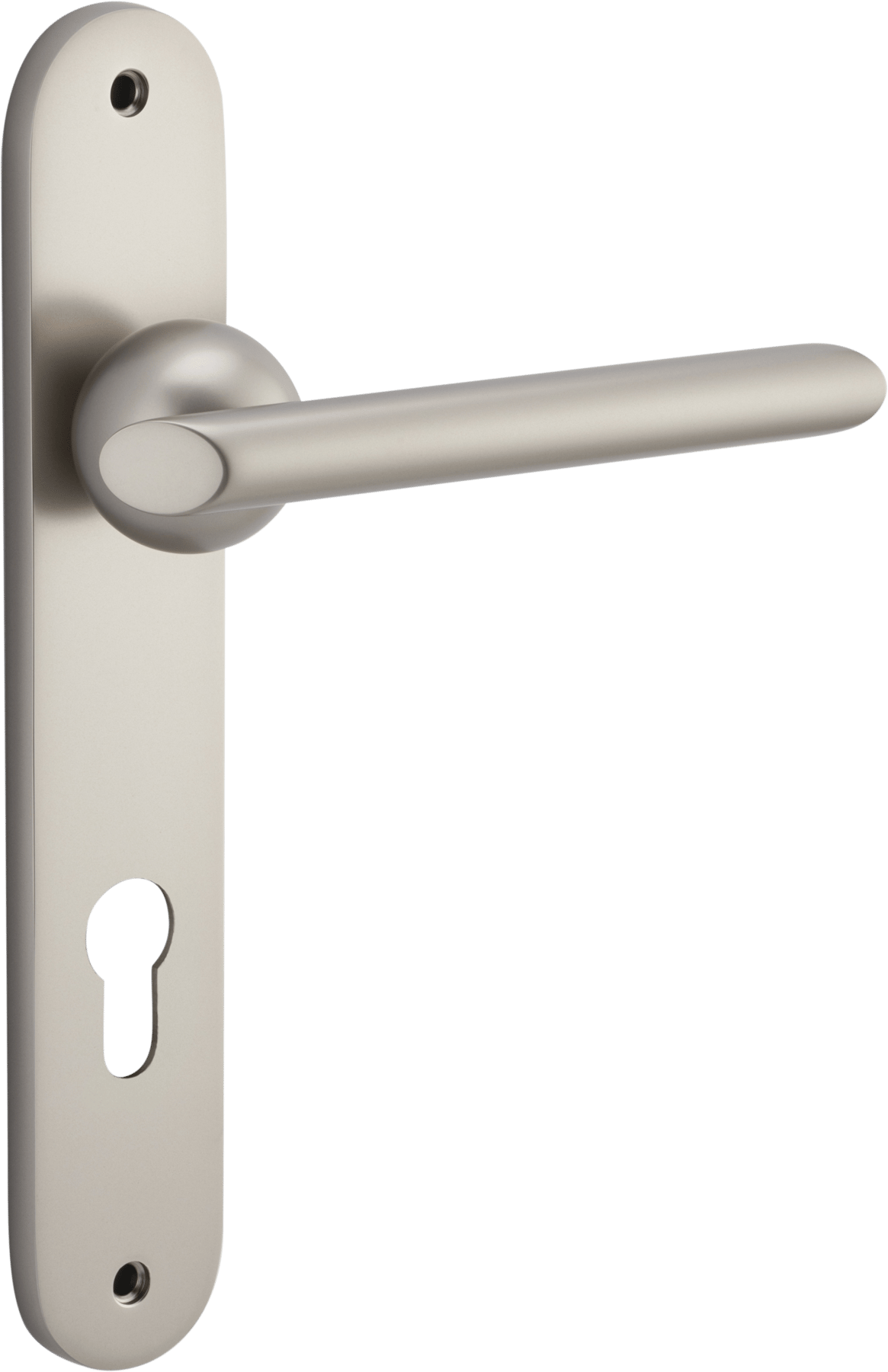 Futurismo Door Lever – Oval Backplate – Smooth Nickel – 14936E85