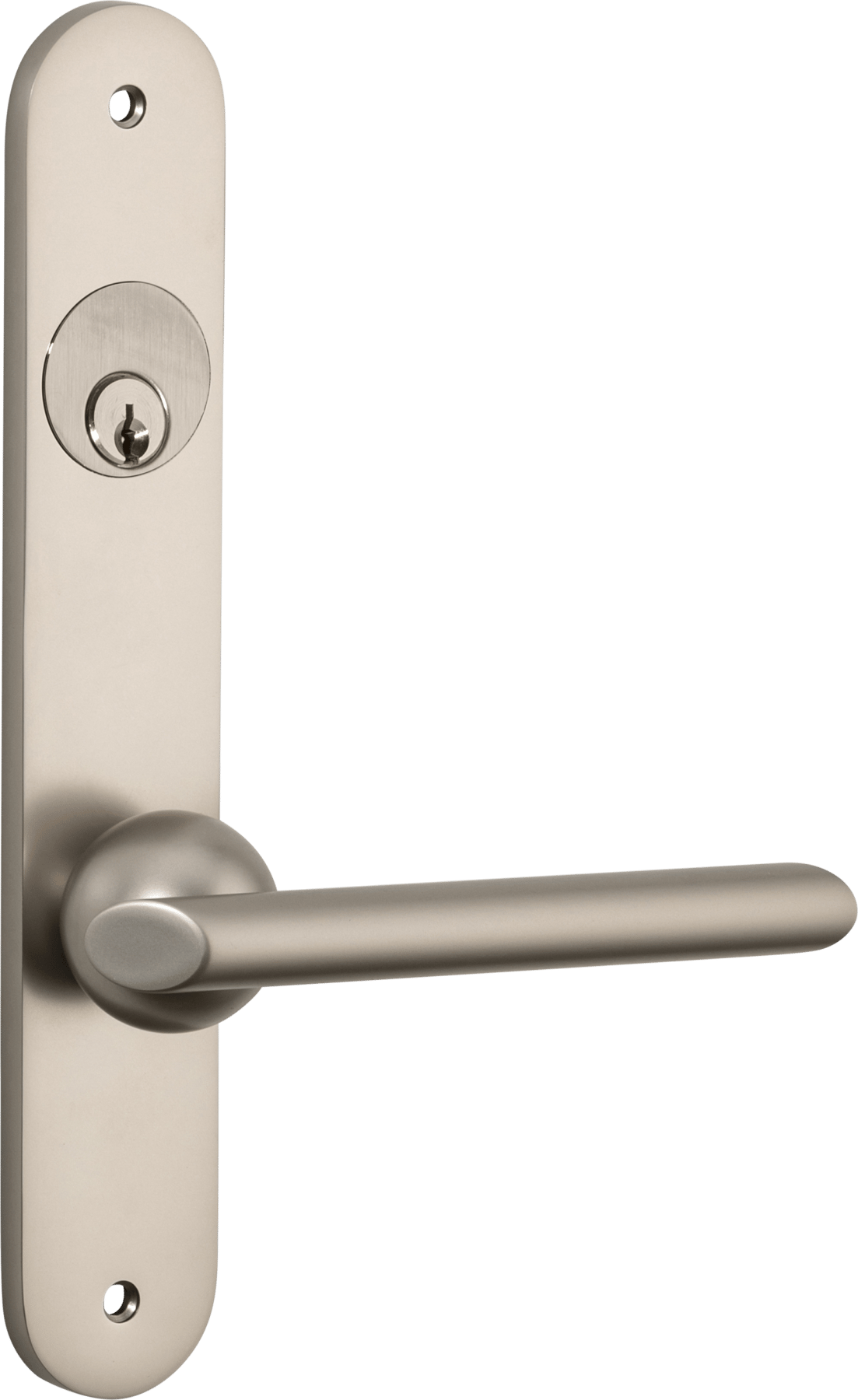 Futurismo Door Lever – Oval Backplate – Smooth Nickel – 14936LLE92