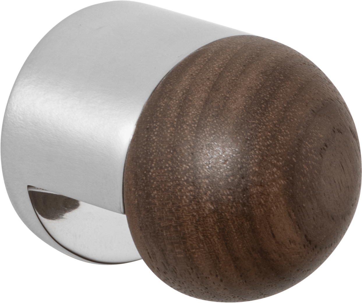 H05 Robe Hook / Cupboard Knob – American Walnut/Polished Chrome – 30152