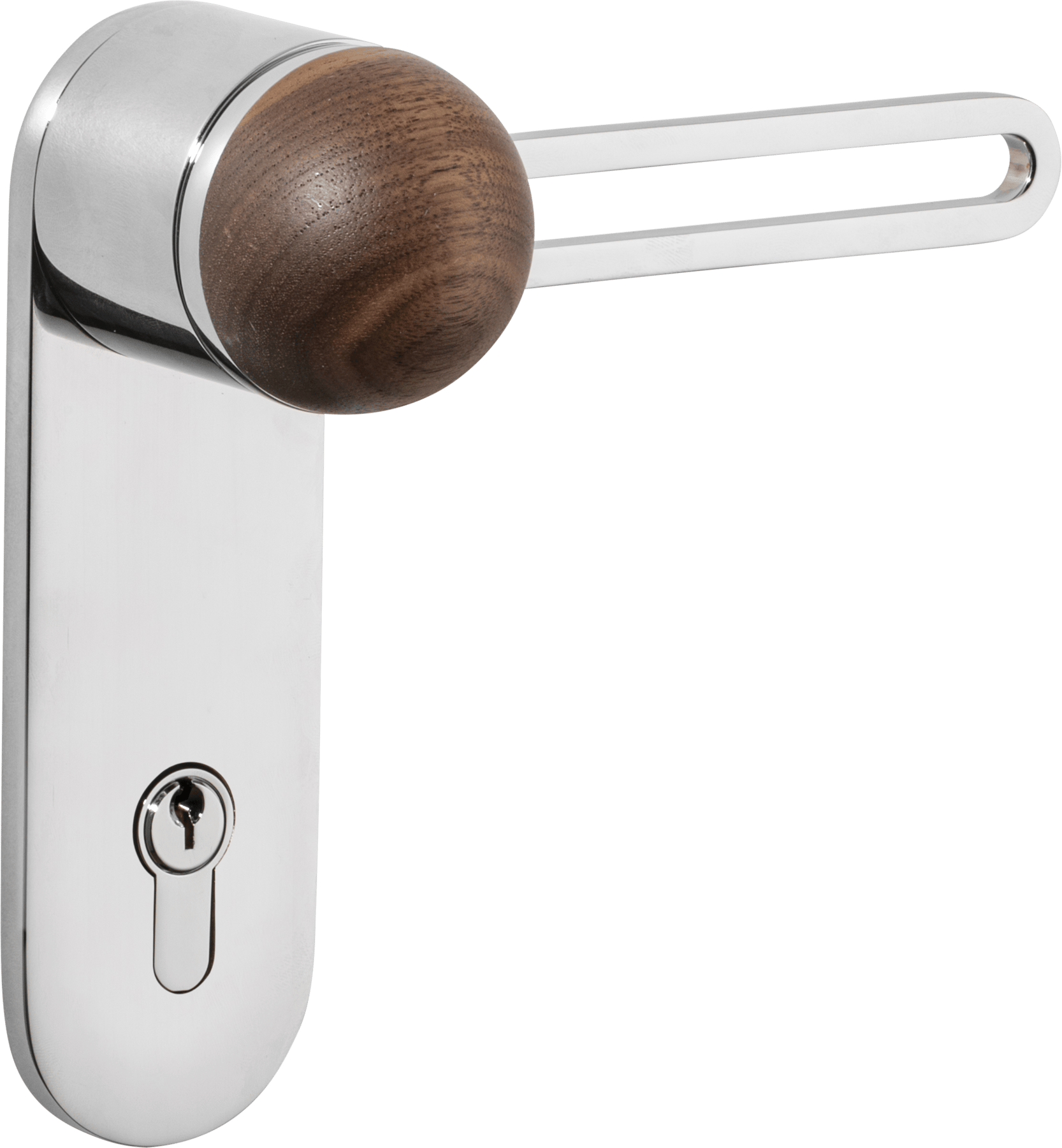 H01 Lever – Oval Backplate – American Walnut/Polished Chrome – 30211E85