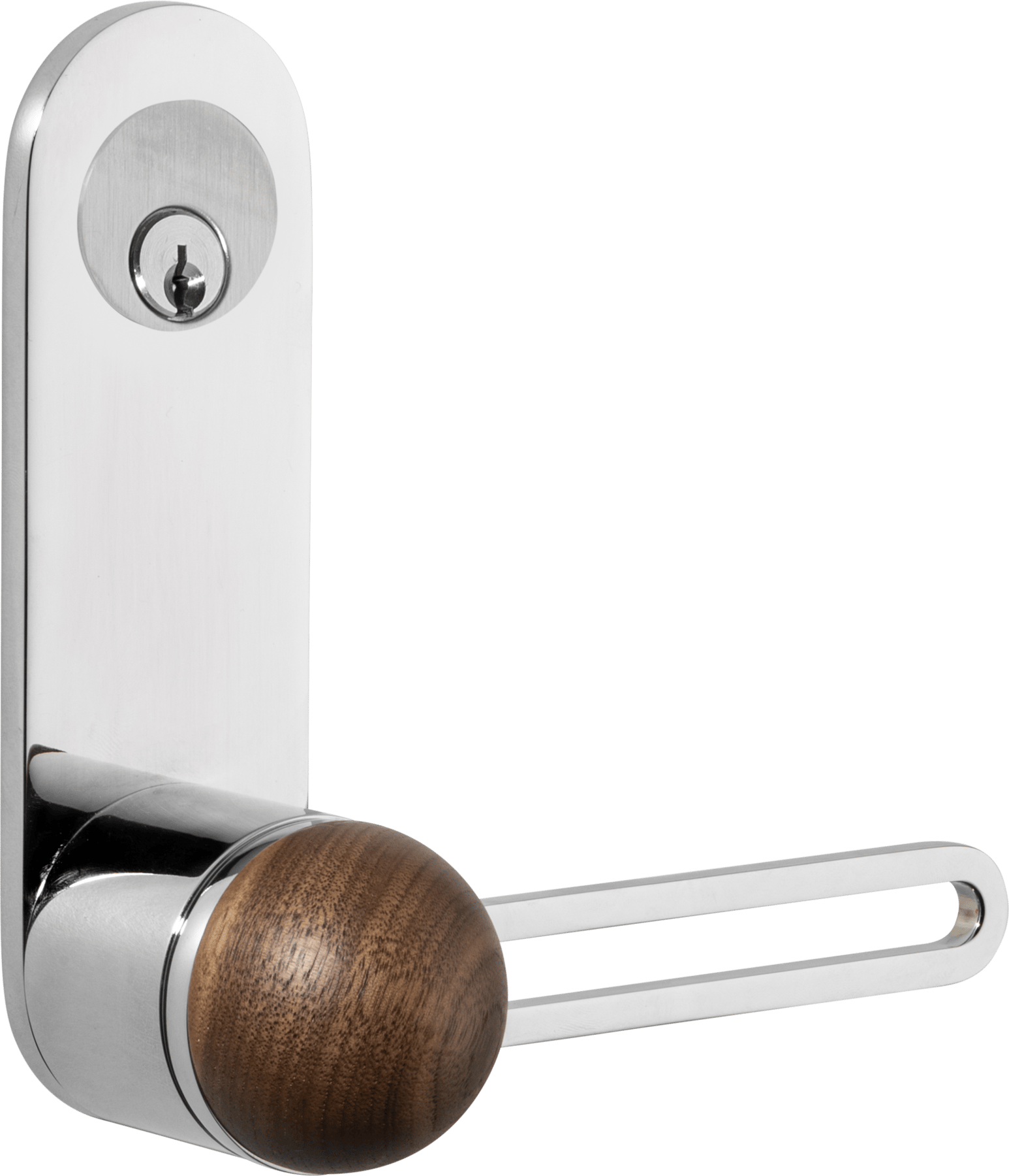 H01 Lever – Oval Backplate – American Walnut/Polished Chrome – 30211LLE92