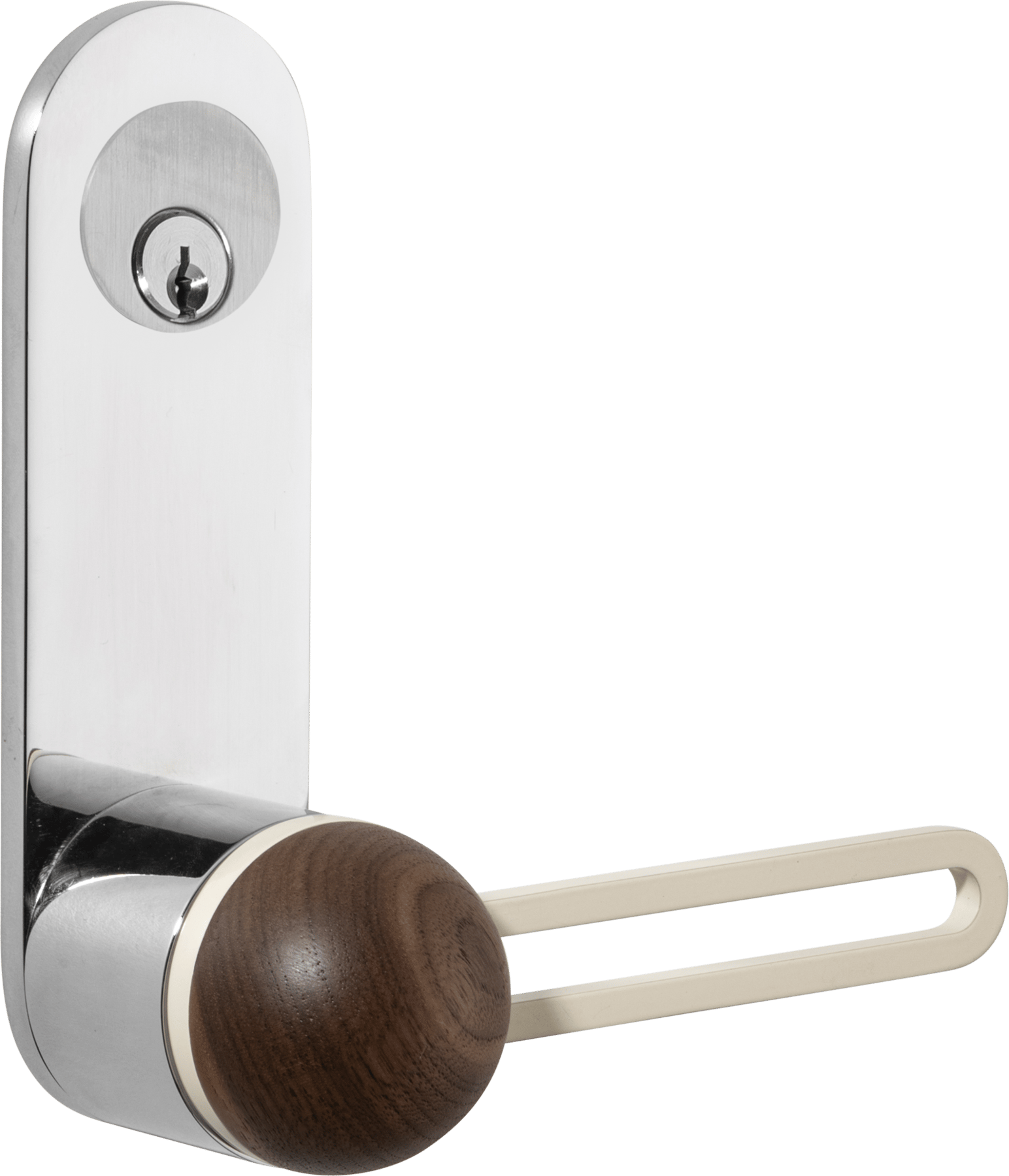 H01 Lever – Oval Backplate – American Walnut/Bone/Polished Chrome – 30214LLE92