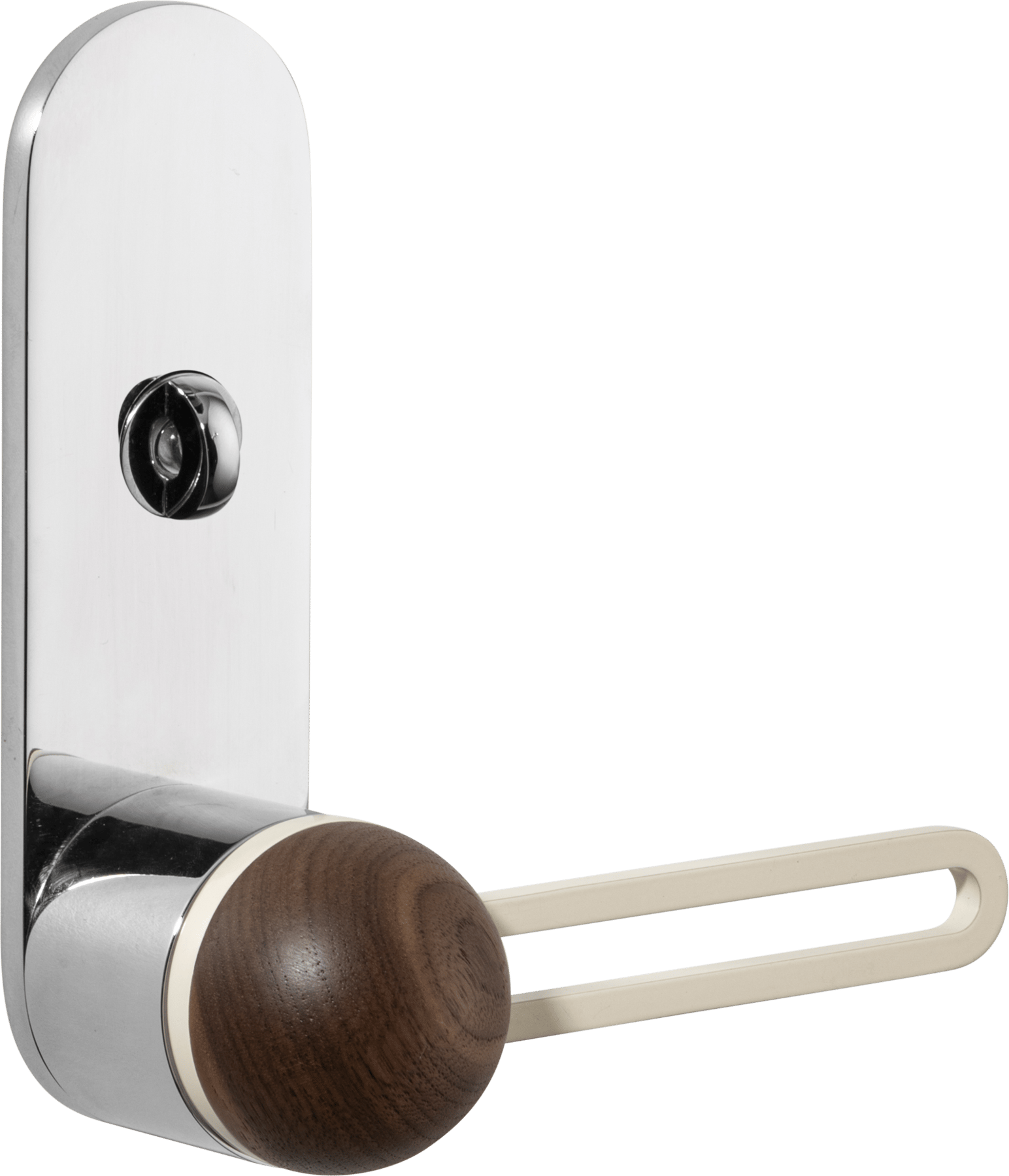 H01 Lever – Oval Backplate – American Walnut/Bone/Polished Chrome – 30214LLP62