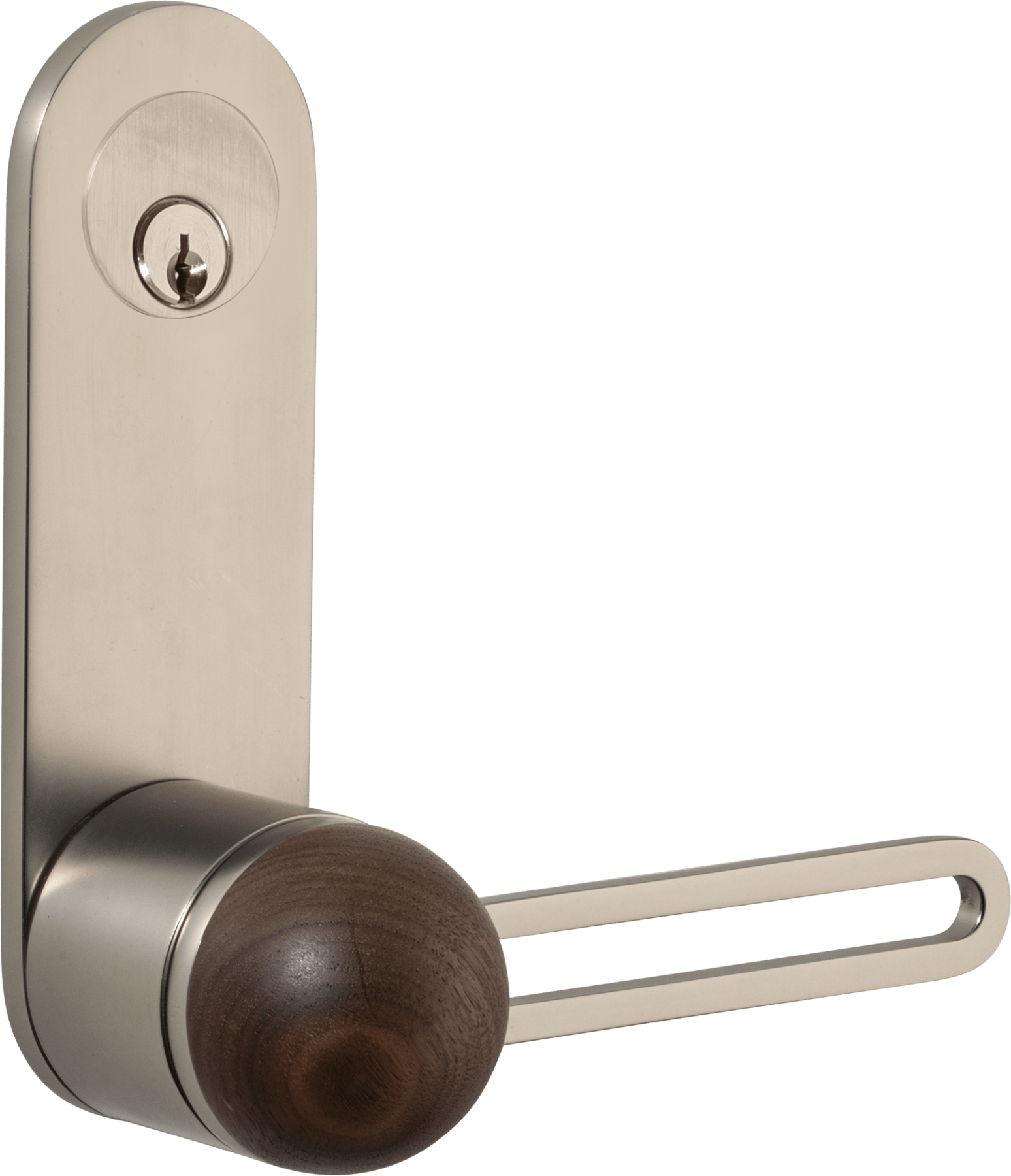 H01 Lever – Oval Backplate – American Walnut/Smooth Nickel – 30216LLE92